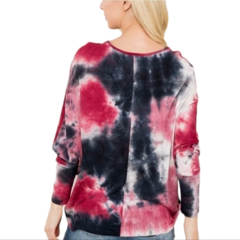 Women's Wine Tie Dye V-Neck Top - Picture 5 of 5
